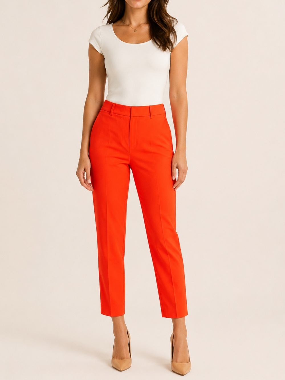 LOFT Bright Red “Riviera Slim” Cropped Tailored Pants